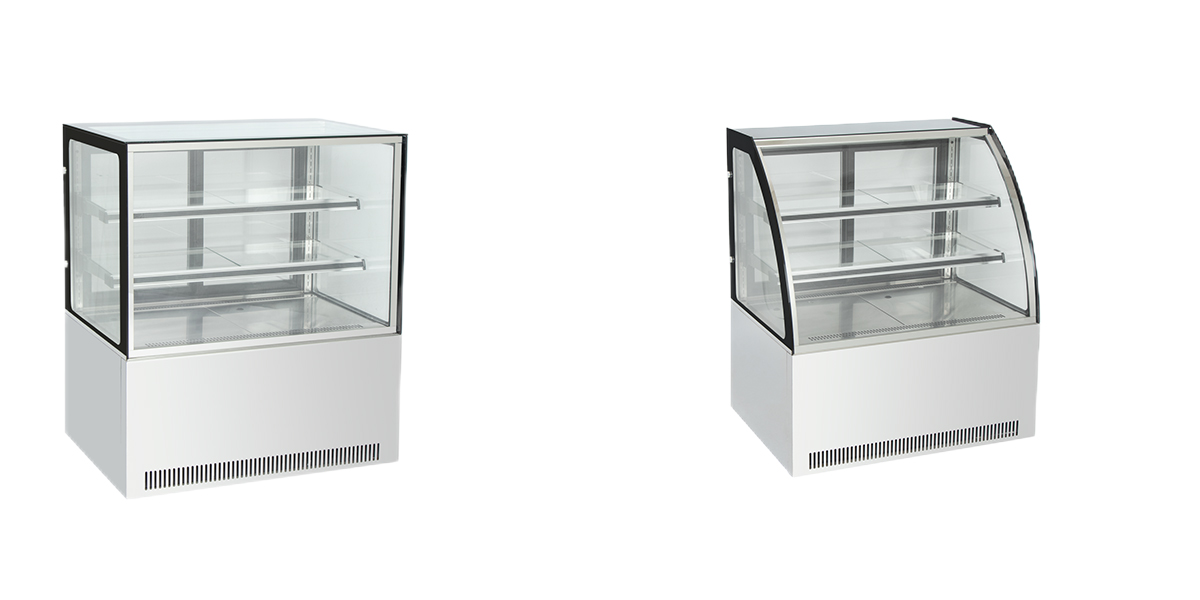 Right - angled and rounded - corner cake display cabinets