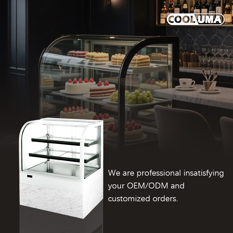 Arc-shaped glass door refrigerated cake display cabinet