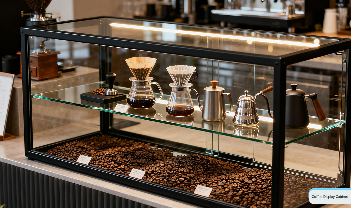 Glass material coffee display cabinet