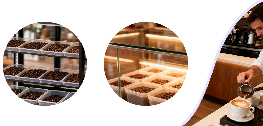 Application scenarios of coffee shop display cabinets