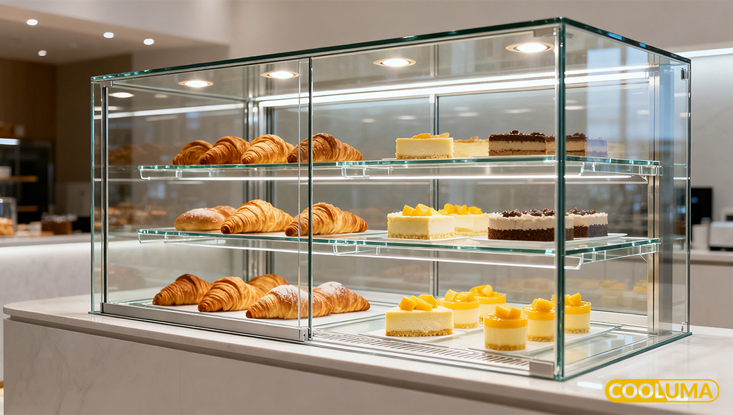 All-glass display cabinet of cake