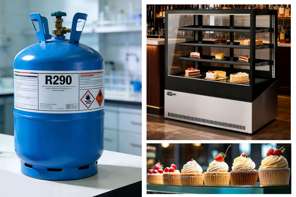 Commercial cake display cabinet using R290 refrigerant