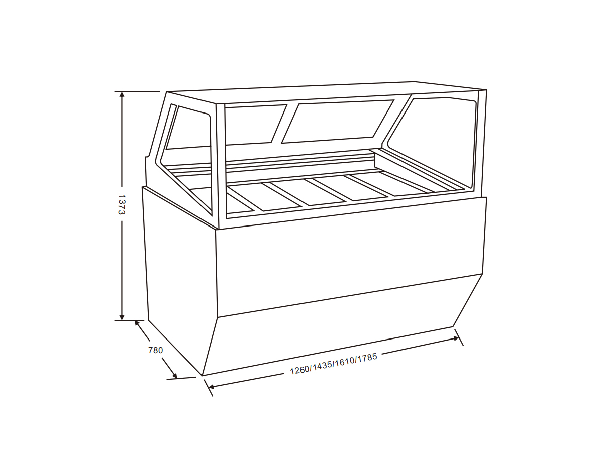 Line draft for the size design of Gelato display freezer