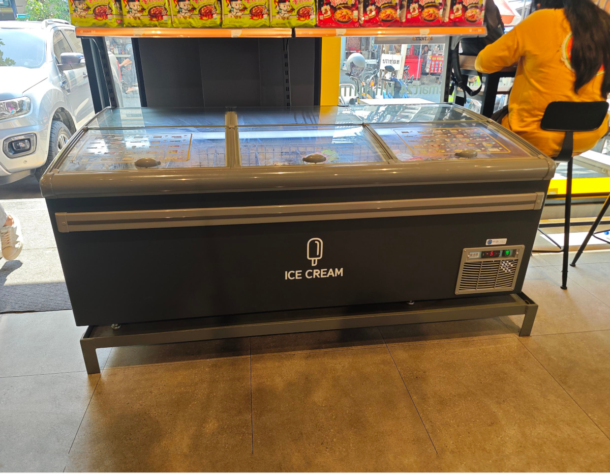 Ice cream freezer placed in a shop in Thailand