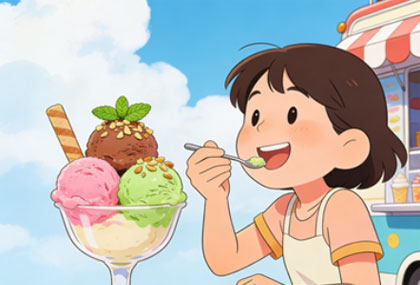 La petite fille mange une crème glacée italienne.